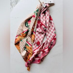 NWT Anthropologie Summer Fruits Printed Hair Scarves, Set of 2 Cherry Gingham